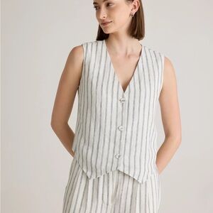 Quince Striped Oatmeal Button-Up Linen Vest
